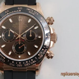 Rolex Daytona Oro Rosa Quadrante Marrone Orologi Replica Bracciale Gomma Uomo Movimento Automatico Orologio Clone 1:1