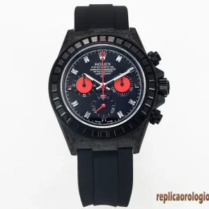 Rolex Daytona Rainbow Lunetta Nera Orologi Replica Cinturino Gomma Uomo Movimento Automatico Orologio Clone 1:1