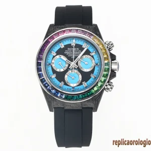 Rolex Daytona Rainbow Orologi Replica Cinturino in Gomma Uomo Movimento Automatico Orologio Clone 1:1