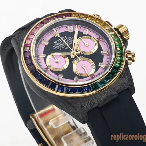 Rolex Daytona Rainbow Quadrante Lilla Orologi Replica Cinturino Gomma Donna Movimento Automatico Orologio Clone 1:1