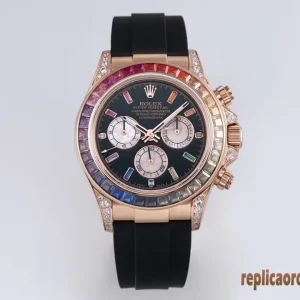 Rolex Daytona Arcobaleno Orologi Replica Cinturino in Gomma Uomo Movimento Automatico Orologio Clone 1:1