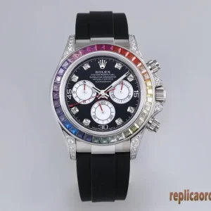 Rolex Daytona Arcobaleno Orologi Replica Cinturino in Gomma Uomo Movimento Automatico Orologio Clone 1:1