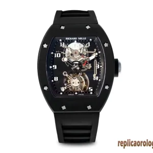 Richard Mille RM001 Black Dial Replica Watches Rubber Strap Men Automatic Swiss Clone 1:1