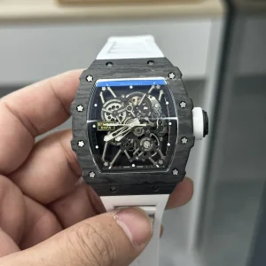 Richard Mille RM 011 Black Carbon White Strap Replica Watches Swiss Automatic Movement Clone 1:1