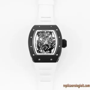 Richard Mille RM 011 Black Ceramic White Dial Replica Watches Rubber Strap Men Automatic Swiss Clone 1:1