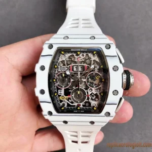 Richard Mille RM 011 White Dial Replica Orologi Bracciale in Gomma Uomo Movimento Automatico Orologio Clone 1:1