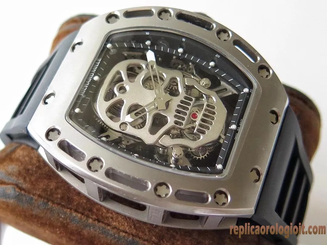 Richard Mille RM 052 Black Skull Watches Replica Rubber Men Automatic Swiss Clone 1:1 - immagine 2