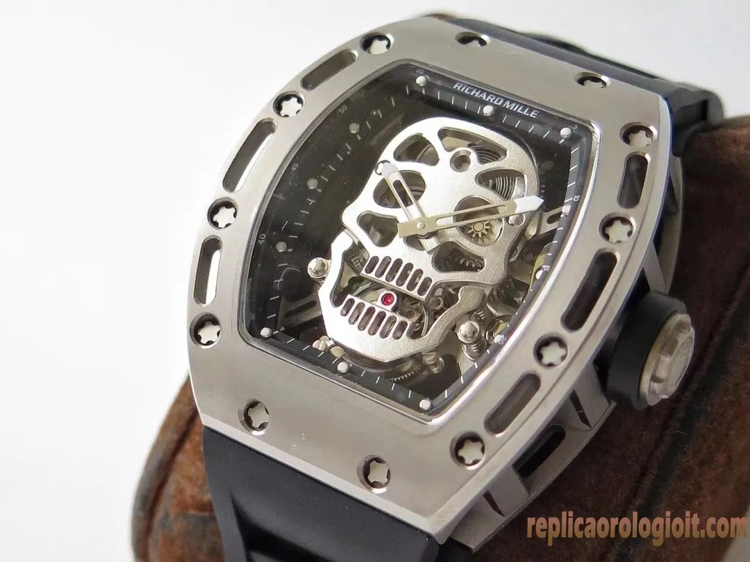 Richard Mille RM 052 Black Skull Watches Replica Rubber Men Automatic Swiss Clone 1:1 - immagine 3