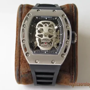 Richard Mille RM 052 Black Skull Watches Replica Rubber Men Automatic Swiss Clone 1:1