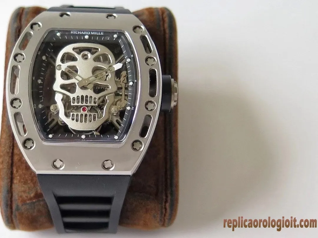 Richard Mille RM 052 Black Skull Watches Replica Rubber Men Automatic Swiss Clone 1:1 - immagine 5