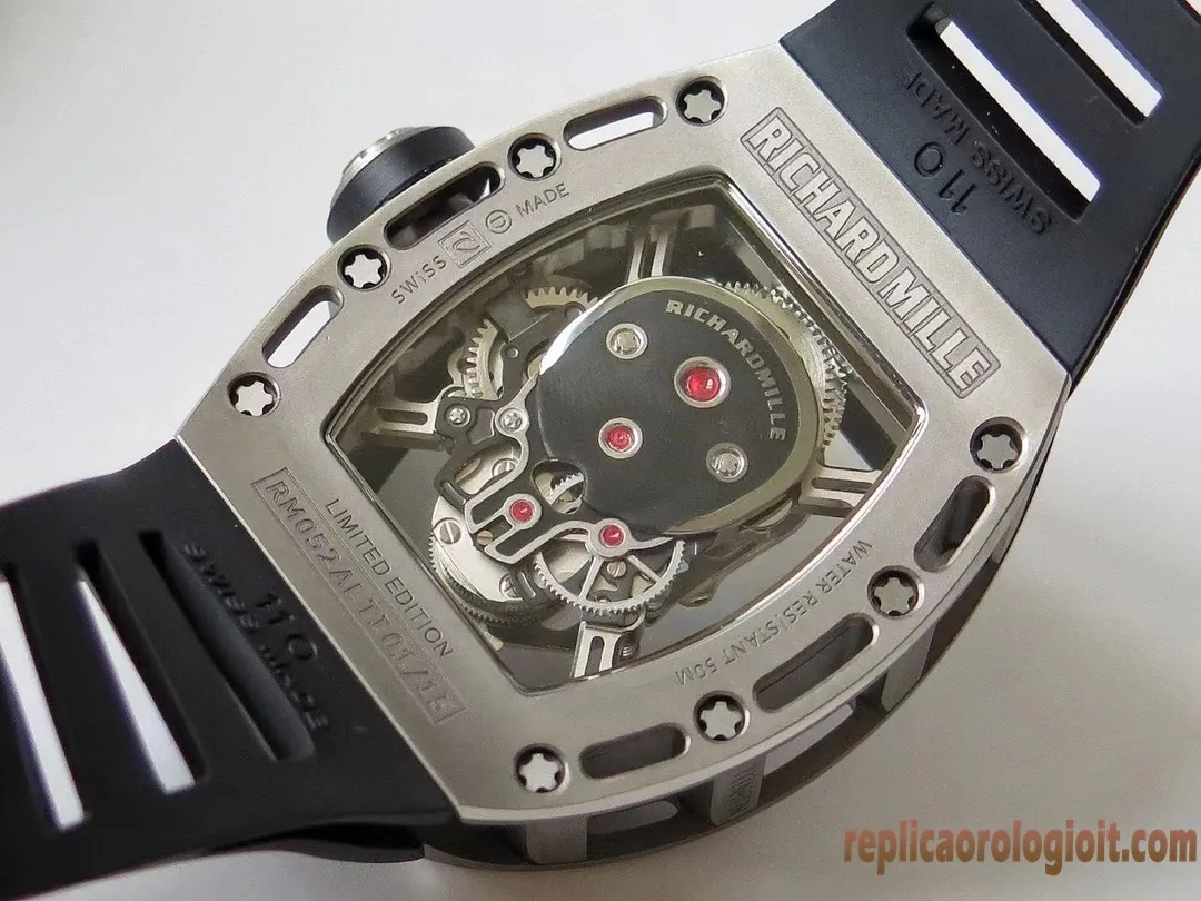 Richard Mille RM 052 Black Skull Watches Replica Rubber Men Automatic Swiss Clone 1:1 - immagine 6