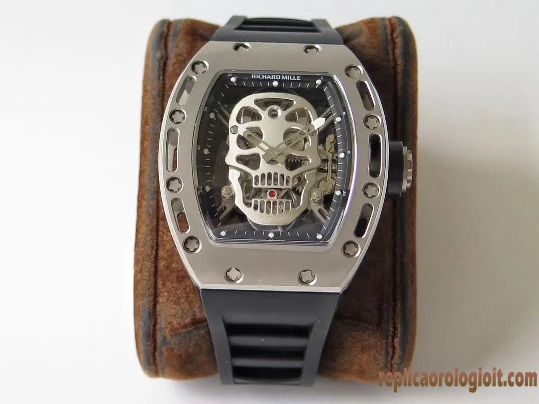 Richard Mille RM 052 Black Skull Watches Replica Rubber Men Automatic Swiss Clone 1:1