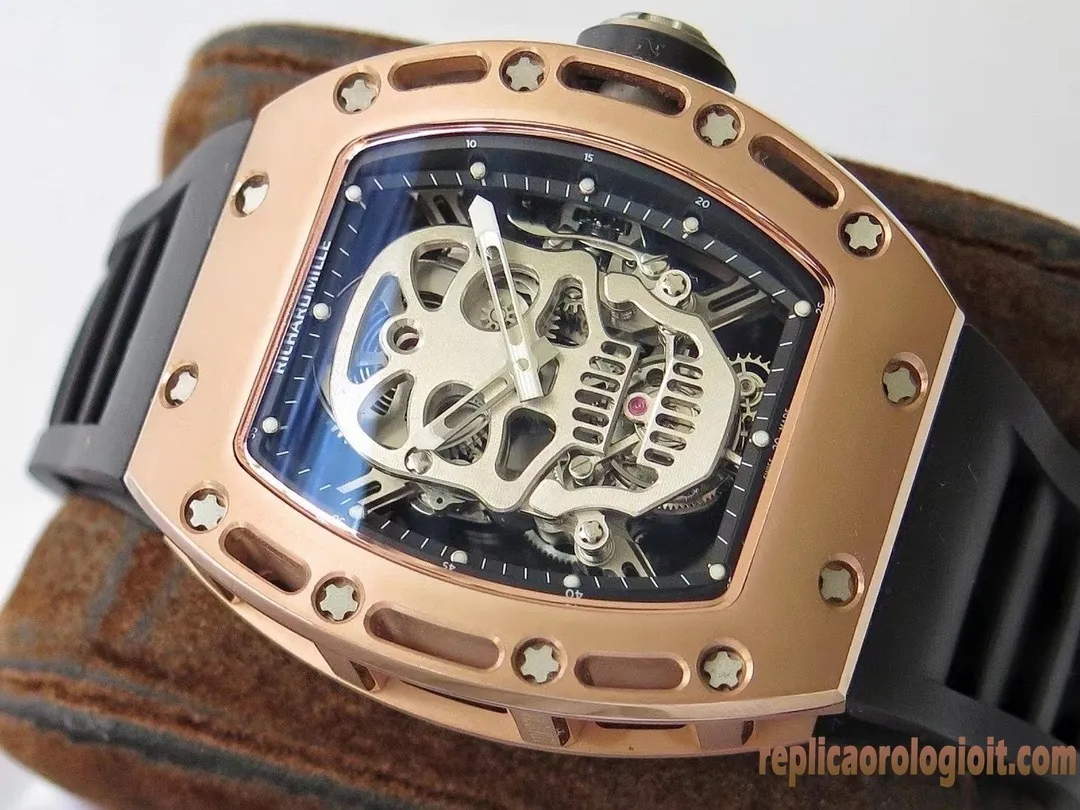 Richard Mille RM 052 Skull Black Dial Replica Watches Rubber Strap Men Automatic Swiss Clone 1:1 - immagine 2
