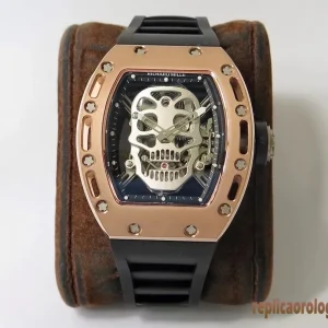 Richard Mille RM 052 Skull Black Dial Replica Watches Rubber Strap Men Automatic Swiss Clone 1:1