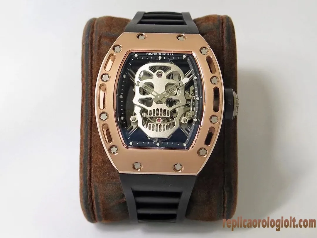 Richard Mille RM 052 Skull Black Dial Replica Watches Rubber Strap Men Automatic Swiss Clone 1:1