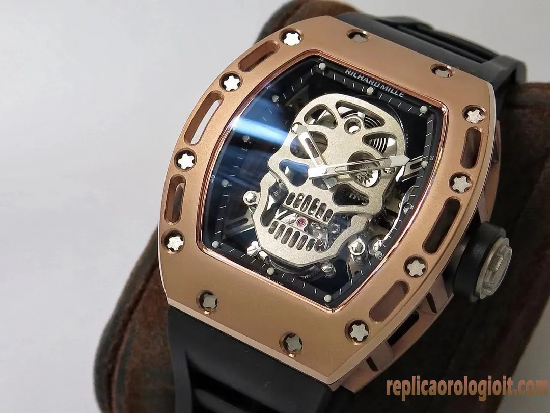 Richard Mille RM 052 Skull Black Dial Replica Watches Rubber Strap Men Automatic Swiss Clone 1:1 - immagine 3