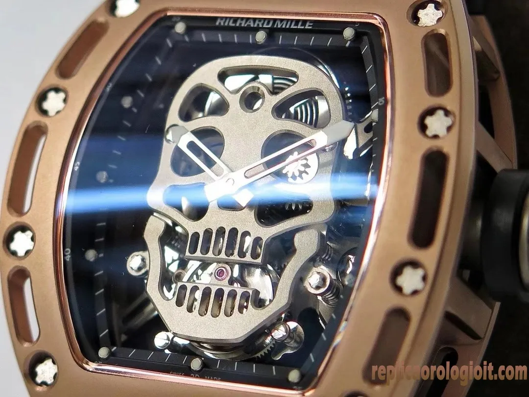 Richard Mille RM 052 Skull Black Dial Replica Watches Rubber Strap Men Automatic Swiss Clone 1:1 - immagine 4