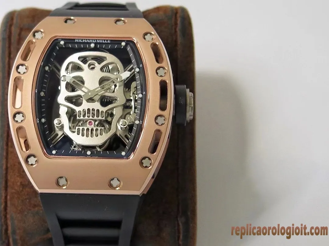 Richard Mille RM 052 Skull Black Dial Replica Watches Rubber Strap Men Automatic Swiss Clone 1:1 - immagine 5