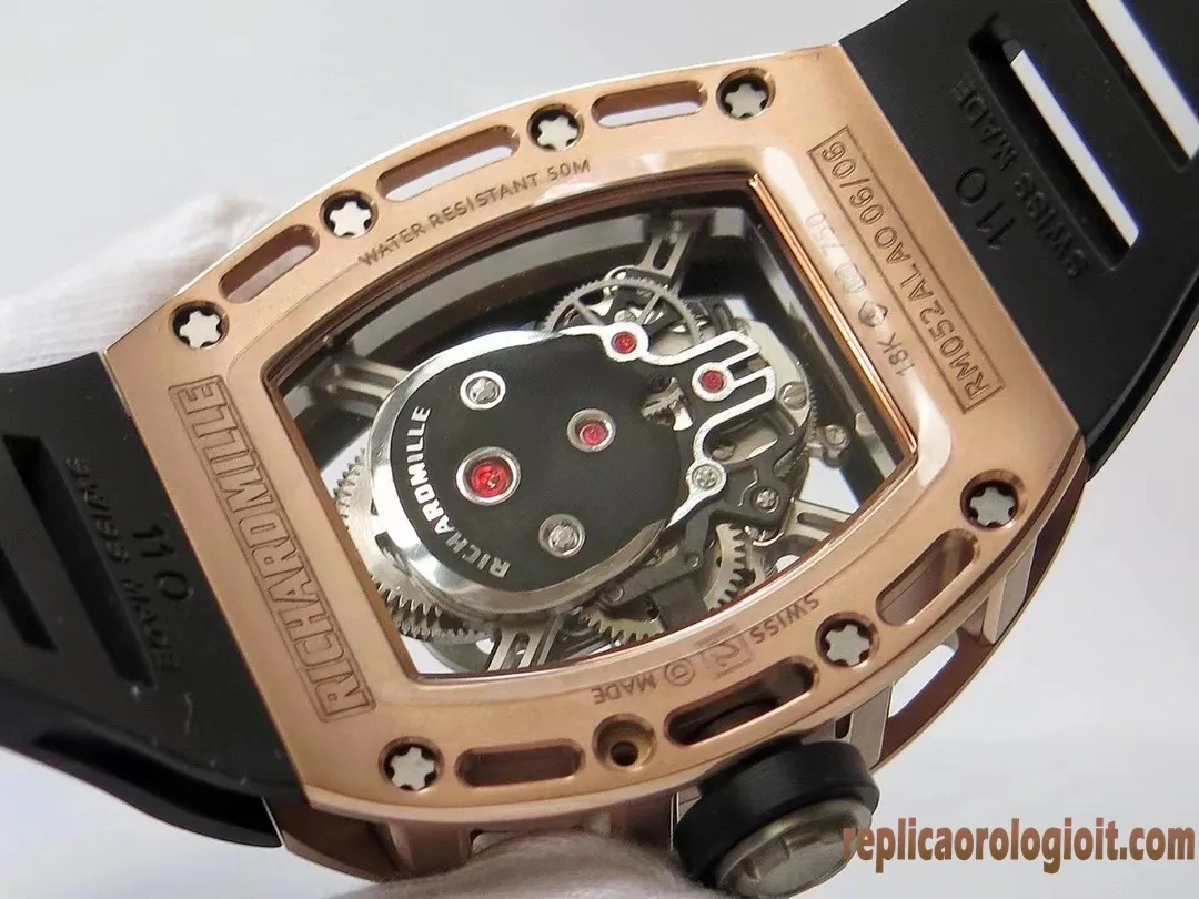 Richard Mille RM 052 Skull Black Dial Replica Watches Rubber Strap Men Automatic Swiss Clone 1:1 - immagine 6