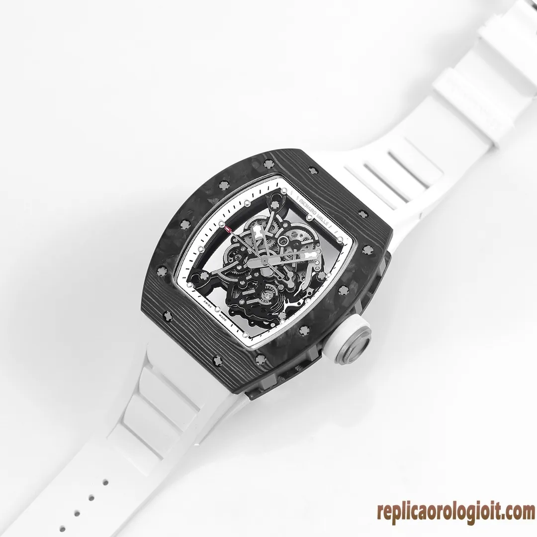 Richard Mille RM 055 Black Carbon White Band Replica Watches Men Automatic Swiss Movement Clone 1:1 - immagine 4