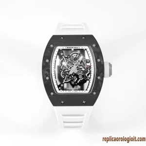 Richard Mille RM 055 Black Carbon White Band Replica Watches Men Automatic Swiss Movement Clone 1:1