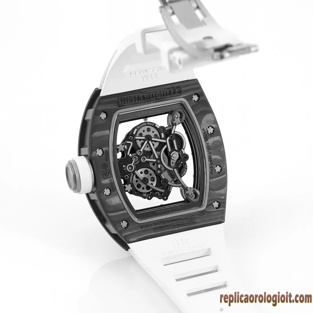 Richard Mille RM 055 Black Carbon White Band Replica Watches Men Automatic Swiss Movement Clone 1:1 - immagine 5
