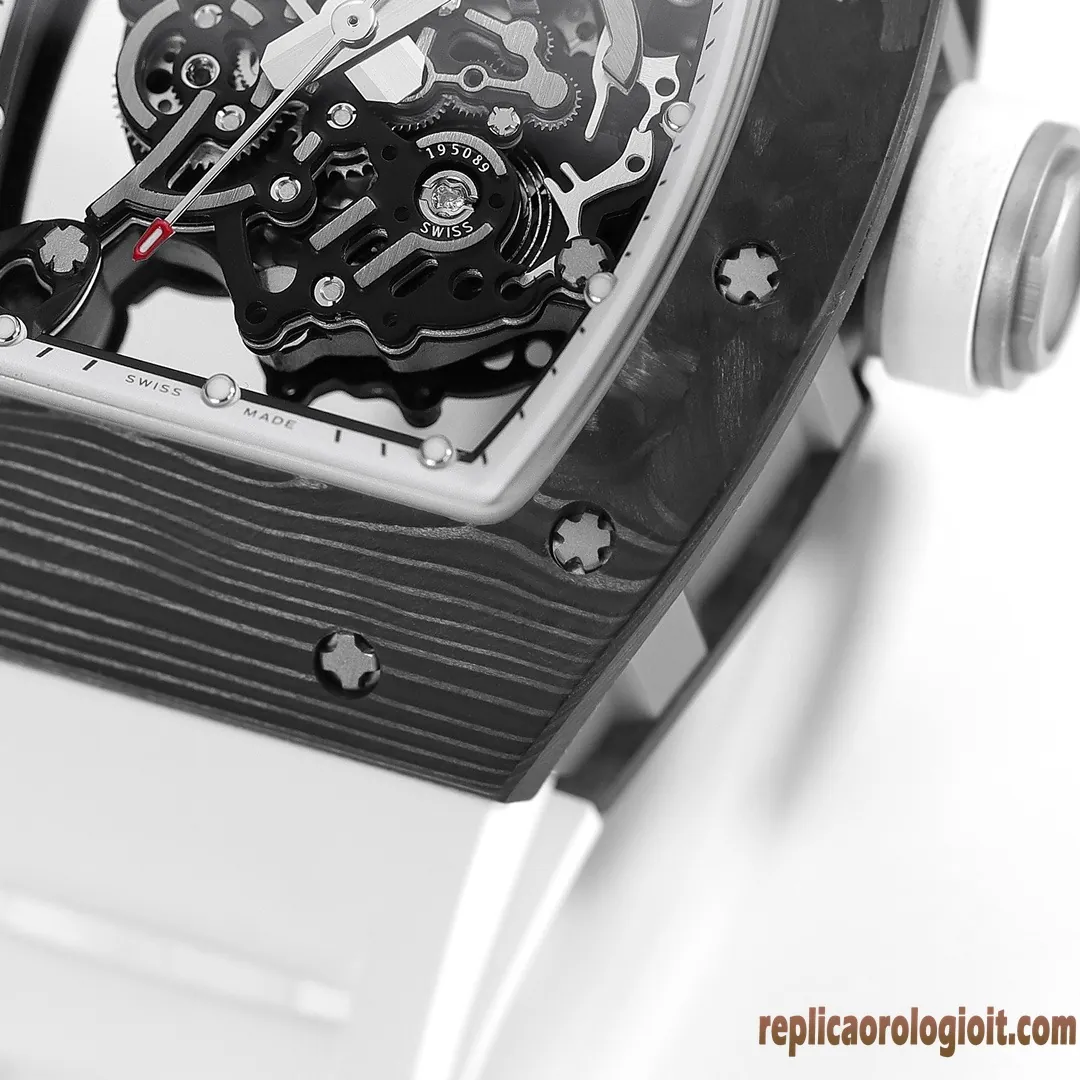 Richard Mille RM 055 Black Carbon White Band Replica Watches Men Automatic Swiss Movement Clone 1:1 - immagine 6