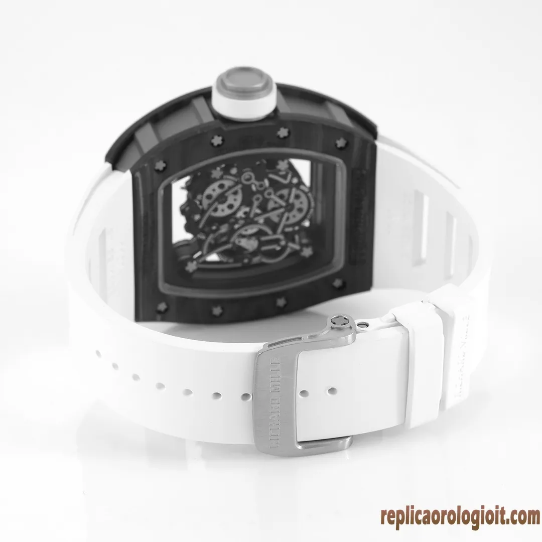 Richard Mille RM 055 Black Carbon White Band Replica Watches Men Automatic Swiss Movement Clone 1:1 - immagine 8