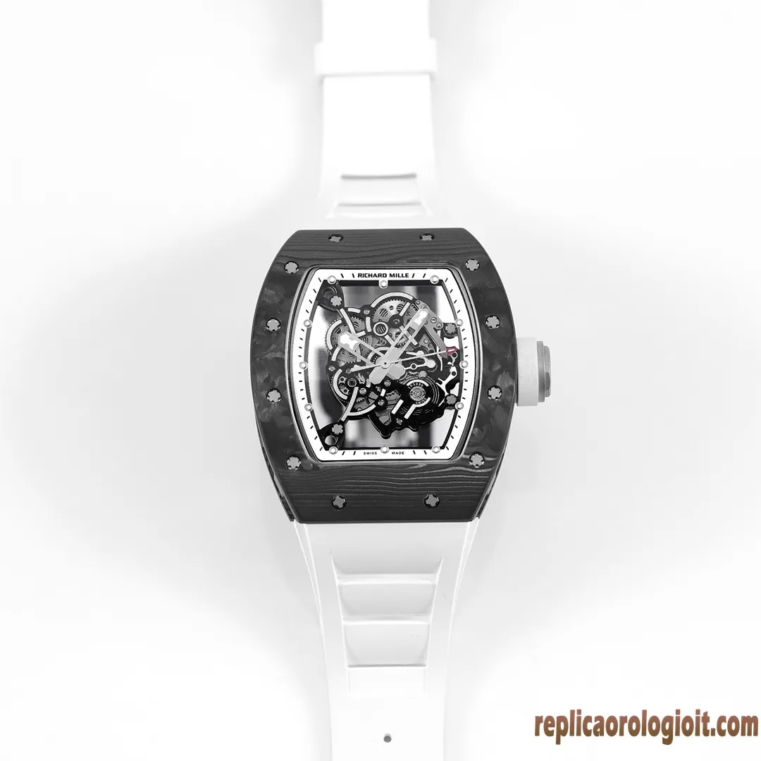 Richard Mille RM 055 Black Carbon White Band Replica Watches Men Automatic Swiss Movement Clone 1:1 - immagine 9