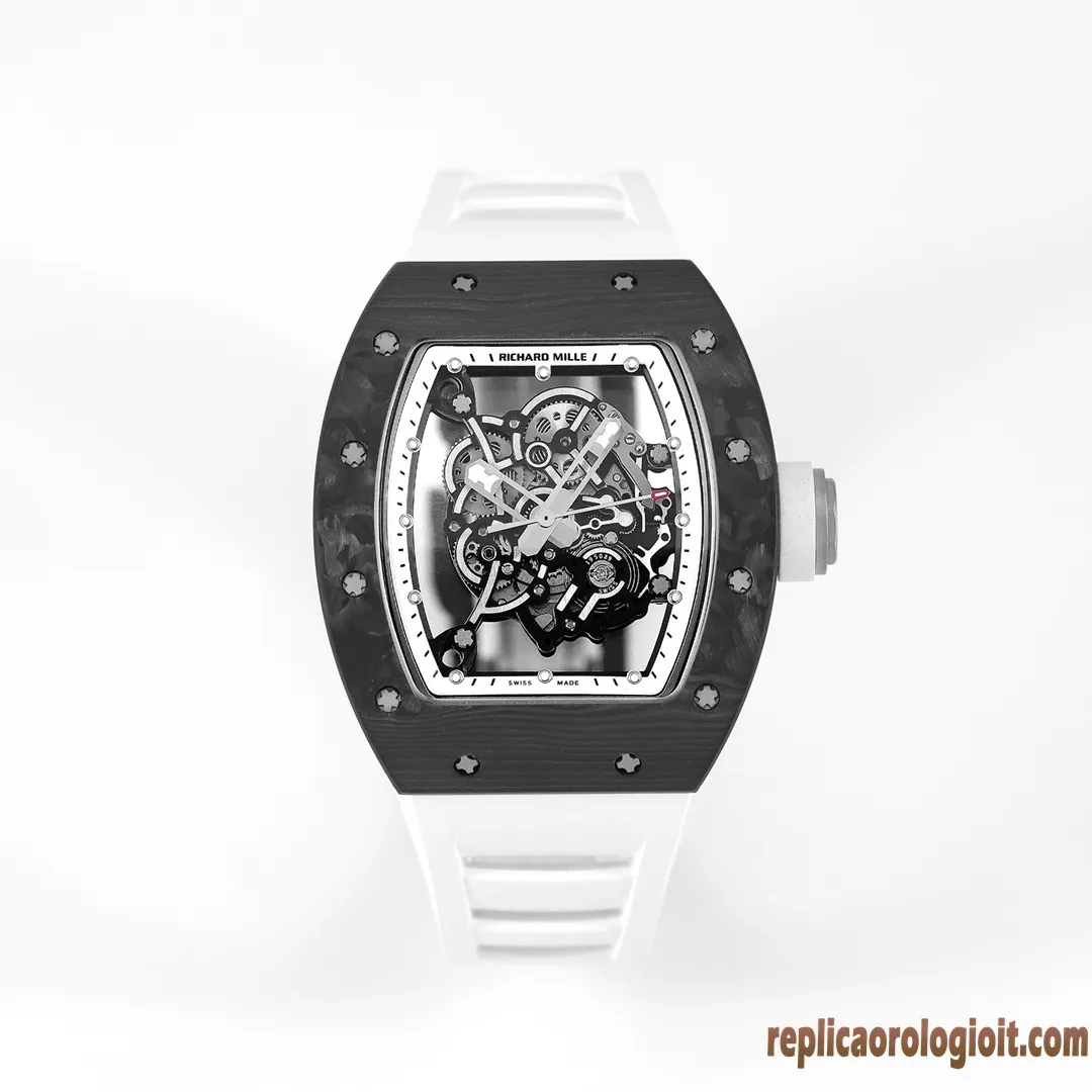 Richard Mille RM 055 Black Carbon White Band Replica Watches Men Automatic Swiss Movement Clone 1:1