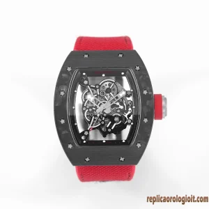 Richard Mille RM 055 Black Skeleton Red Strap Replica Watches Swiss Automatic Clone 1:1