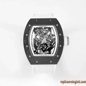 Richard Mille RM 055 Black Skeleton Replica Watches White Strap Automatic Swiss Movement Clone 1:1