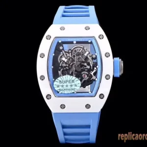 Richard Mille RM055 White Ceramic Blue Rubber Strap Replica Watches Men Automatic Swiss Movement Clone 1:1