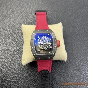 Richard Mille RM 055 Blue Dial Replica Watches Red Strap Automatic Swiss Movement Clone 1:1