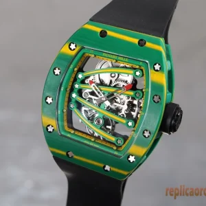 Richard Mille RM 055 Green and Yellow Replica Watches Rubber Men Automatic Swiss Clone 1:1