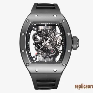 Richard Mille RM 055 Nero Orologi Replica Cinturino in Gomma Uomo Movimento Automatico Orologio Clone 1:1