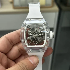 Richard Mille RM055 White Skeleton Replica Orologi Bracciale in Gomma Uomo Movimento Automatico Orologio Clone 1:1