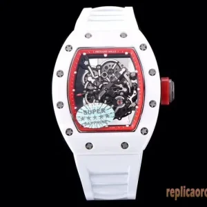 Richard Mille RM055 White Ceramic White Rubber Strap Replica Watches Men Automatic Movement Clone 1:1