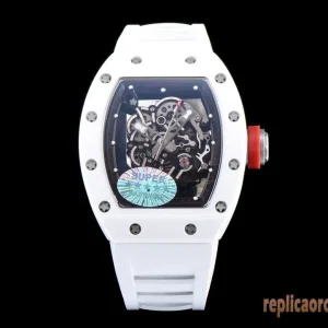 Richard Mille RM055 White Ceramic Watches Replica Rubber Men Automatic Swiss Clone 1:1