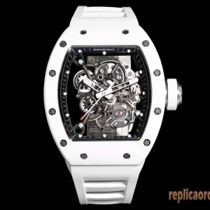 Richard Mille RM055 White Skeleton Replica Watches Rubber Men Automatic Swiss Clone 1:1