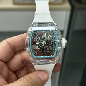 Richard Mille RM055 White Skeleton Rubber Strap Men Automatic Swiss Movement Clone 1:1