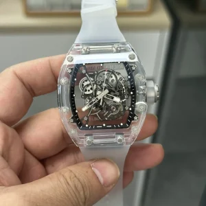 Richard Mille RM055 White Skeleton Rubber Strap Men Automatic Swiss Clone 1:1 Watch