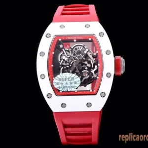 Richard Mille RM055 White Ceramic Red Rubber Strap Replica Watches Men Automatic Swiss Clone 1:1