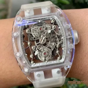 Richard Mille RM056 White Skeleton Replica Watches Rubber Men Automatic Swiss Clone 1:1