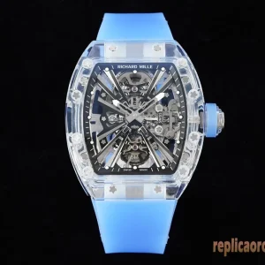 Richard Mille RM12-01 Blue Transparent Replica Watches Rubber Men Automatic Swiss Clone 1:1