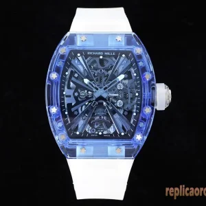 Richard Mille RM12-01 Blue Sapphire Orologi Replica Cinturino in Gomma Uomo Movimento Automatico Svizzero Orologio Clone 1:1