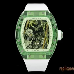 Richard Mille RM26-01 Panda Green Orologi Replica Bracciale in Gomma Uomo Movimento Automatico Svizzero Orologio Clone 1:1