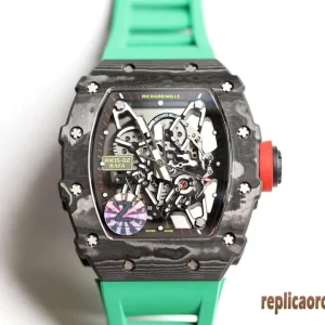 Richard Mille RM35-02 Verde Lunetta Orologi Replica Cinturino in Gomma Uomo Movimento Automatico Orologio Clone 1:1