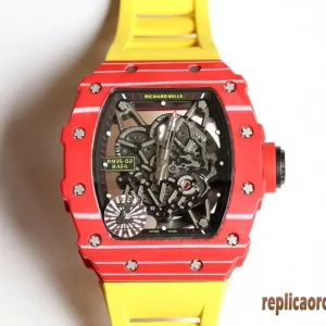 Richard Mille RM35-02 Rosso e Giallo Orologi Replica Cinturino in Gomma Uomo Movimento Automatico Orologio Clone 1:1