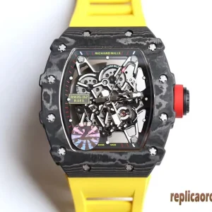 Richard Mille RM35-02 Yellow Rubber Strap Replica Watches Automatic Swiss Movement Clone 1:1